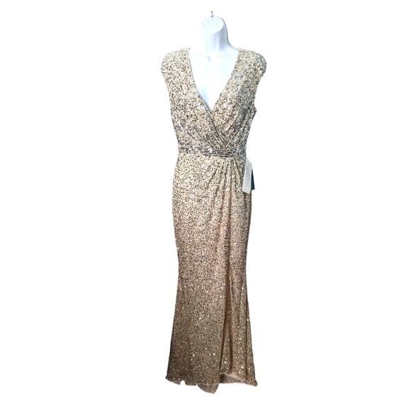 Mac Duggal 5489 Ombre Sequin Formal Gown Nude Silver Slit Evening Dress 6 NWT - Picture 2 of 15